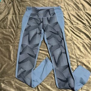 blue and pattern front under armor leggings